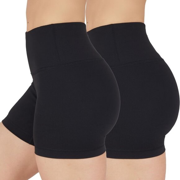 High Waisted Black Yoga & Workout Shorts 5-Inch Inseam Tummy Control for Women - - Picture 1 of 6
